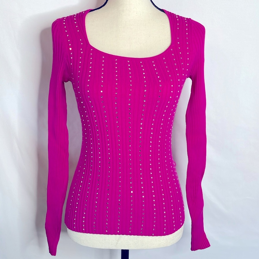 Inc international concepts sweater pink with rhinestone square neck ‎  xsmall